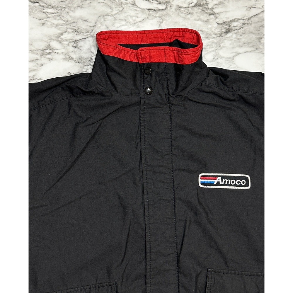 K-Products Full Zip Men's Jacket USA Made L Black Windbreak AMOCO Relaxed VTG - Picture 2 of 12
